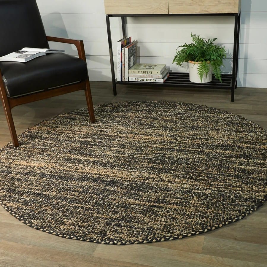 Earthy Black Jute Handwoven Rug For Living Room, Bedroom
