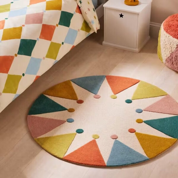 Colorwhirl Round Kids Handmade Rug