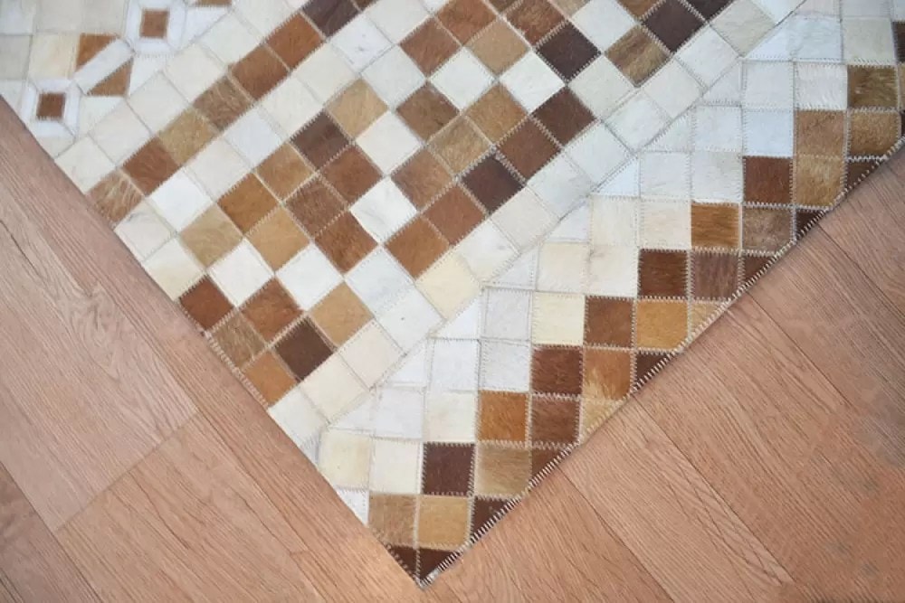 Fusion Grid Leather Hanmdade Rug For Living Room, Bedroom