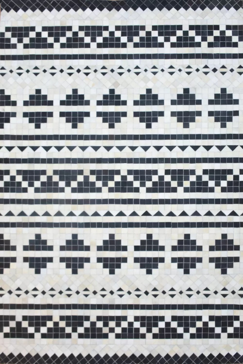 Black White Fusion Grid Leather Handmade Rug For Living Room
