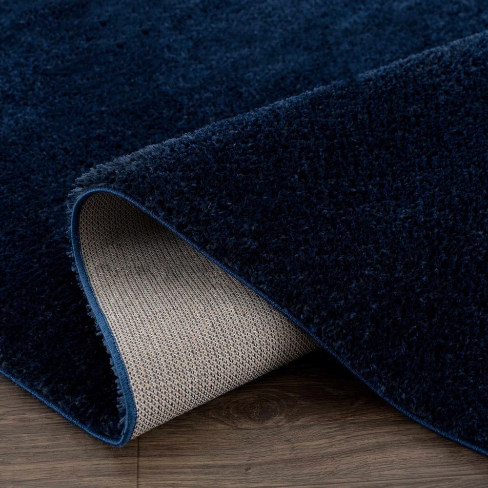 Blue Solid Handmade Shag Rug