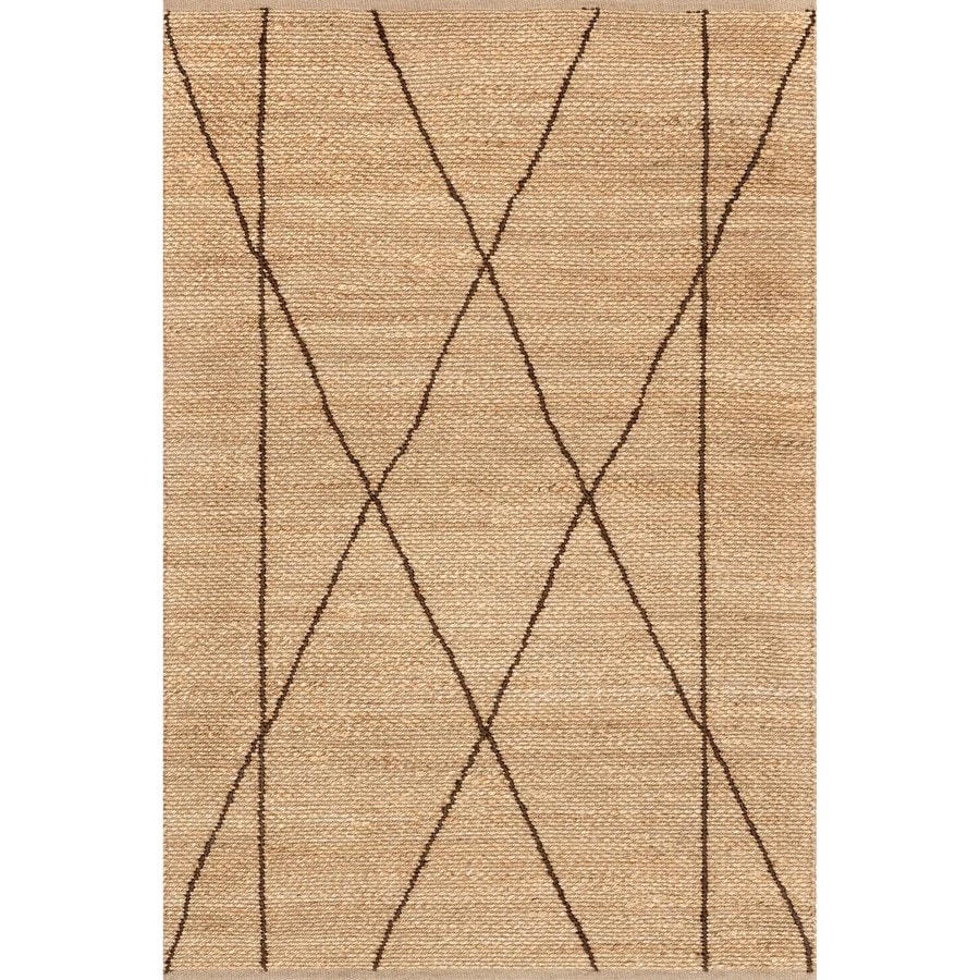 Criss-Cross Beige Jute Natural Area Rug For Living Room