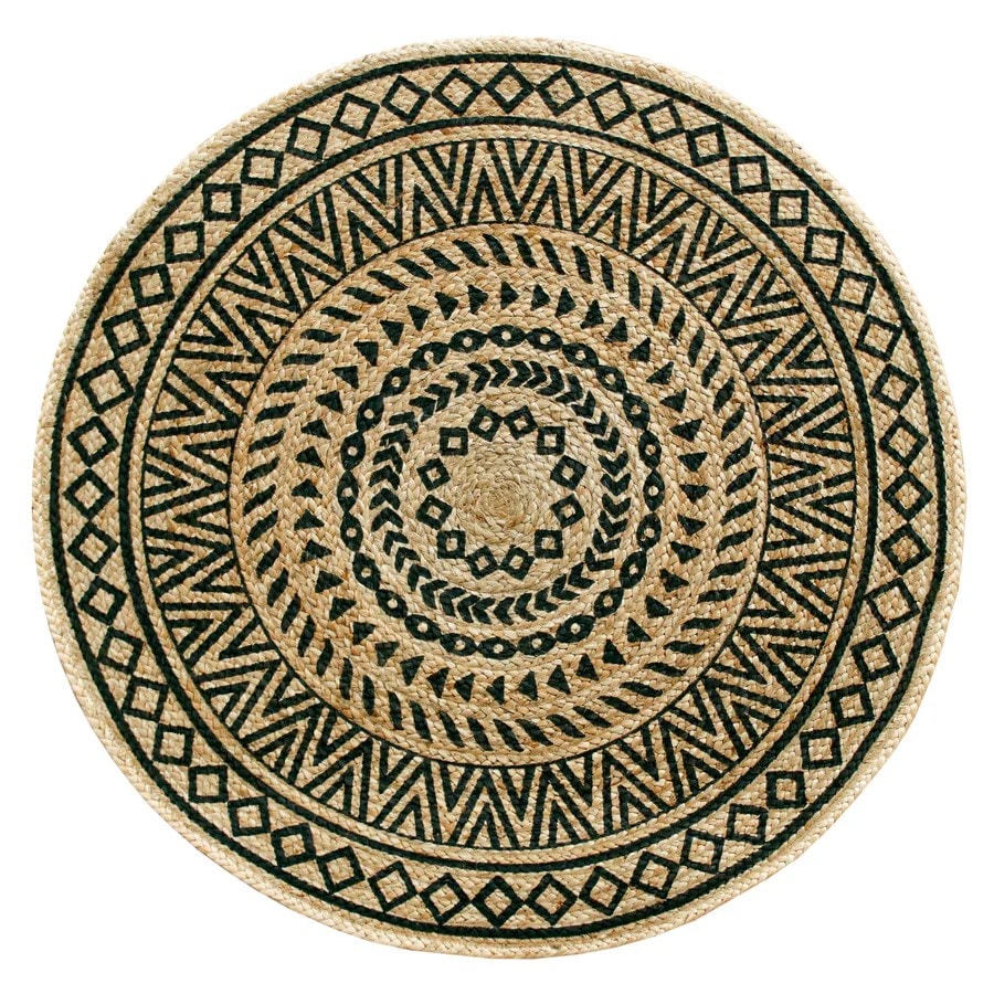 Natural Boho Medalon Round Handwoven Jute Rug
