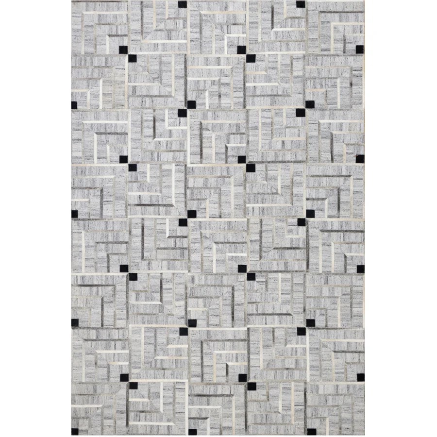 Grey Abstract Leather Handmade Rug For Living Room