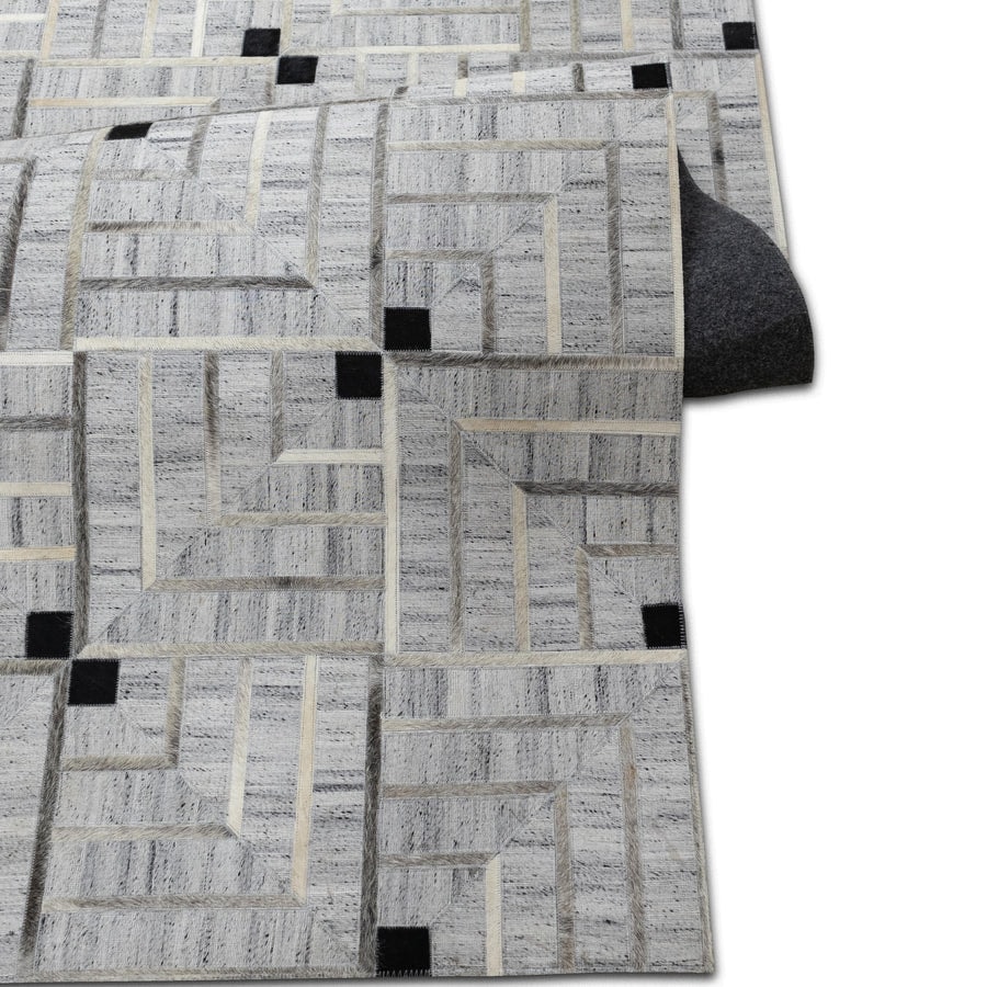 Grey Abstract Leather Handmade Rug For Living Room