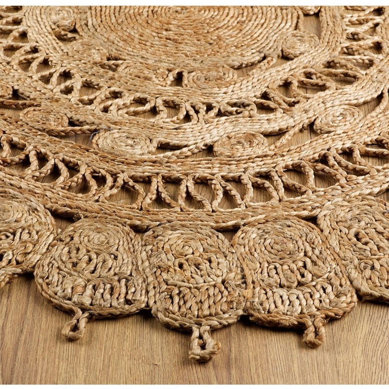 Bohoeden Jute Round Natural Rug For Living Room, Bedroom